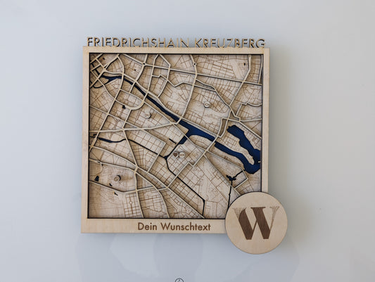 3D-Stadtplan aus Holz als Wandbild | Karte Kunst Geschenk Personalisierbar