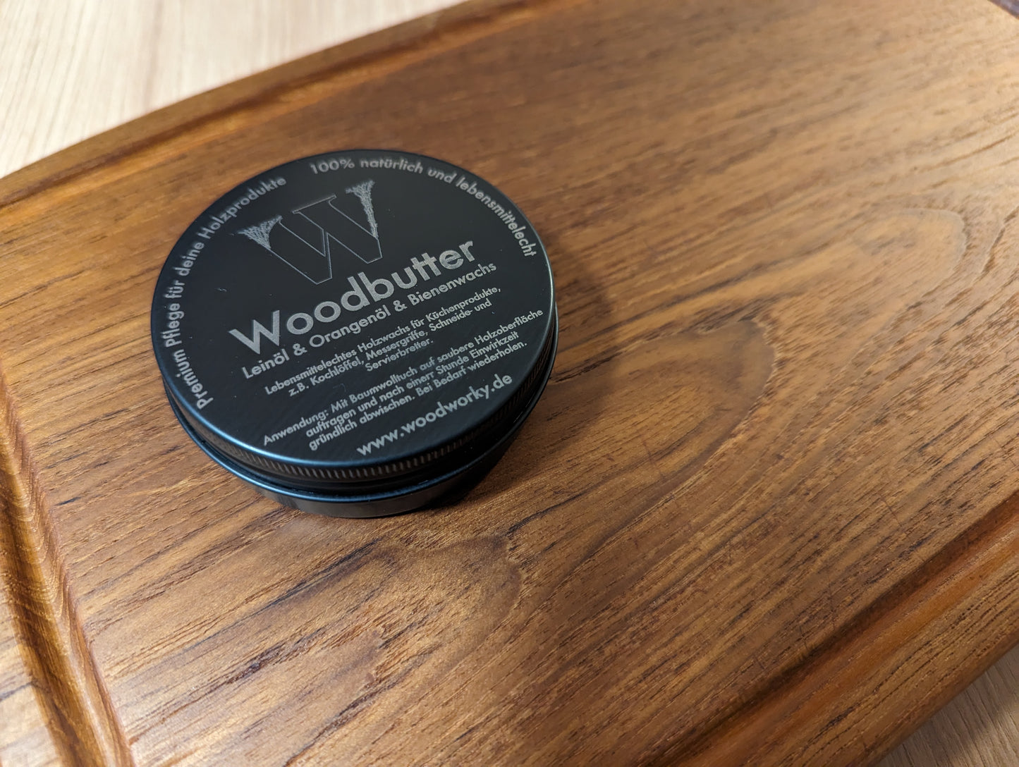 Premium Holzbutter von Woodworky – Natürlicher und lebensmittelechter Schutz für Schneidebretter, Möbel, Massivholz und Holzoberflächen