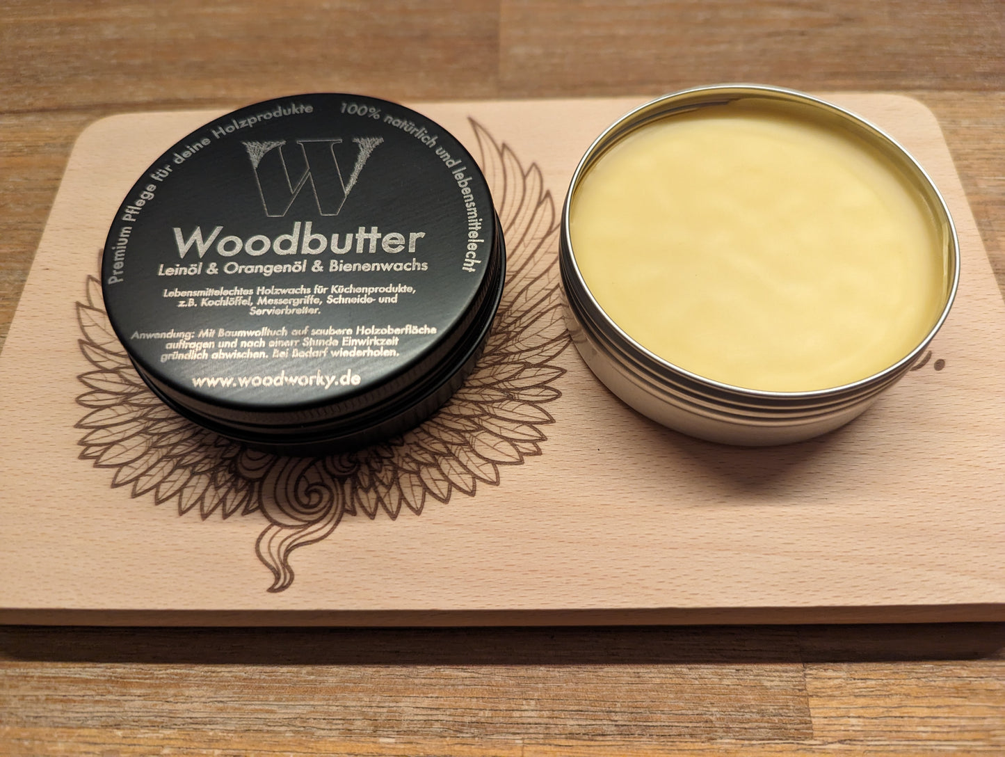 Premium Holzbutter von Woodworky – Natürlicher und lebensmittelechter Schutz für Schneidebretter, Möbel, Massivholz und Holzoberflächen
