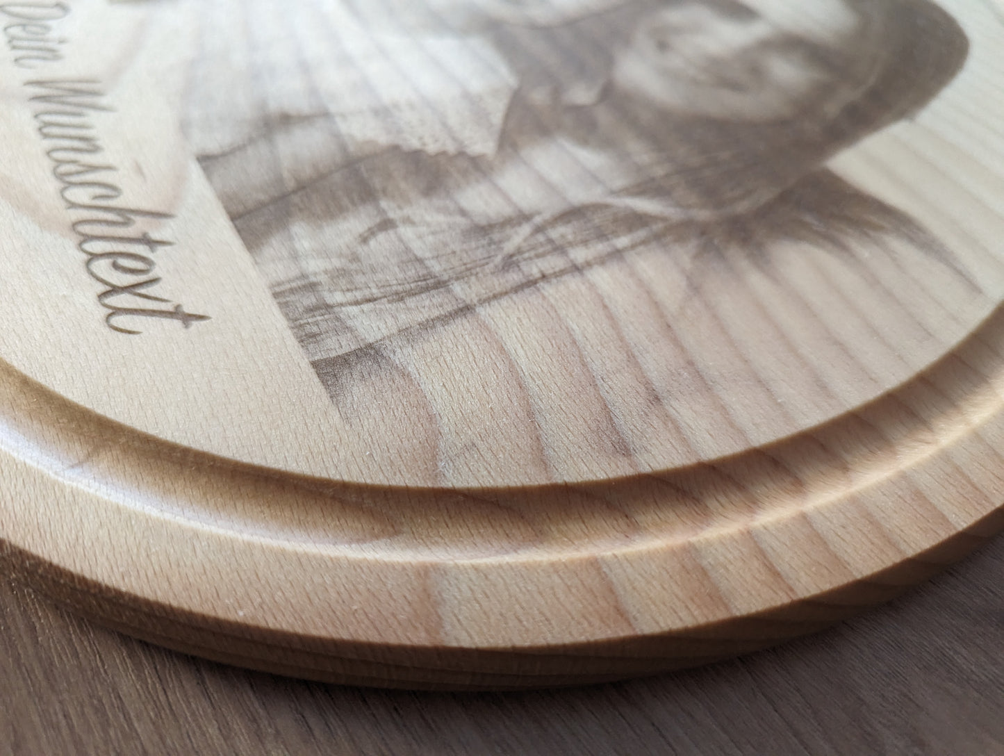 Rundes Schneidebrett mit Foto und Wunschtext - Cutting Board, Frühstücksbrett, Vesperbrett