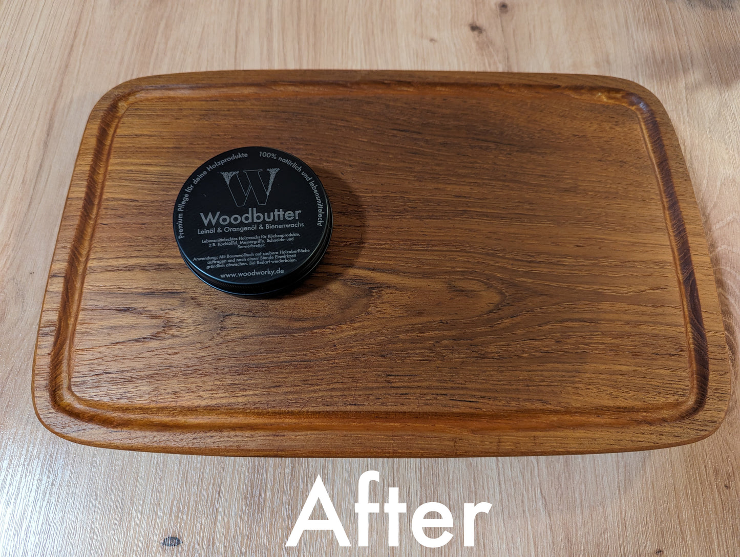 Premium Holzbutter von Woodworky – Natürlicher und lebensmittelechter Schutz für Schneidebretter, Möbel, Massivholz und Holzoberflächen