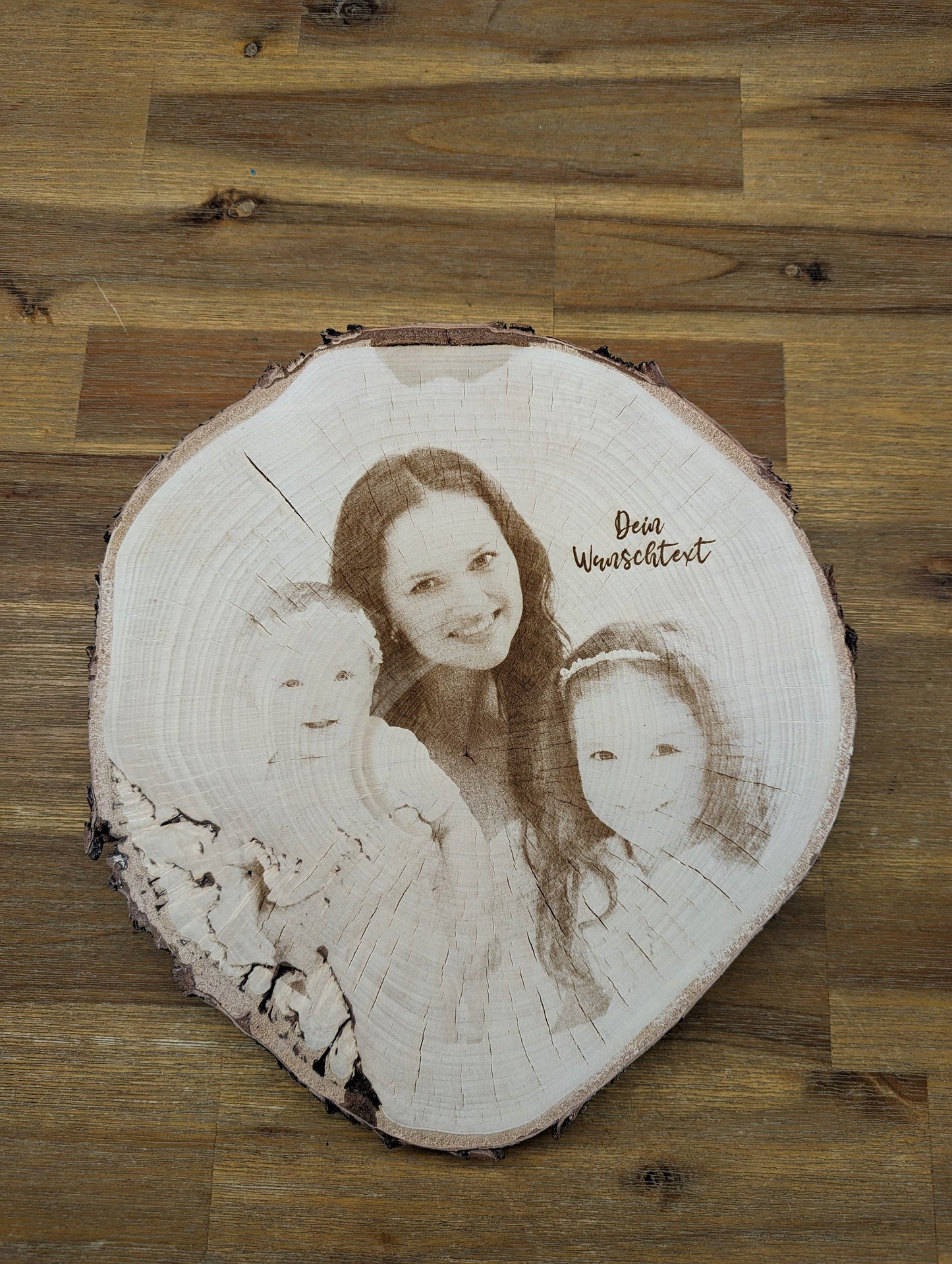 Baumscheibe mit Foto und Wunschtext - Liebe | Familie | Personalisiert | Geschenk | Holzscheibe | Name | Hochzeit