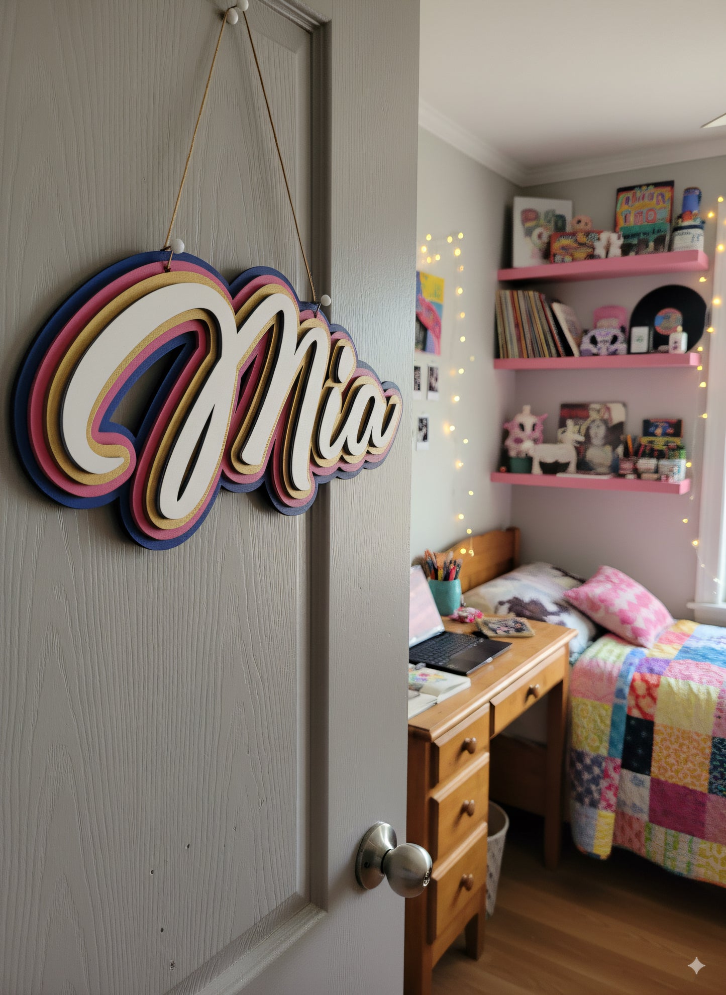 3D-Namensschild aus Holz in Wunschfarben | Wanddeko mit Wunschname, Jugendzimmer Dekoration, personalisiertes Holzschild