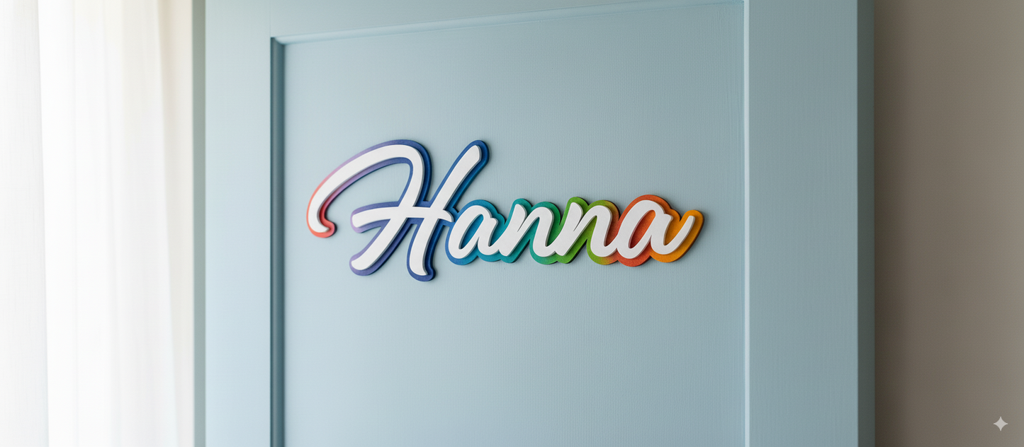 Kinderzimmer Namensschild aus Holz in Regenbogenfarben | Wanddeko mit Wunschname, Babyzimmer Dekoration, personalisiertes Holzschild