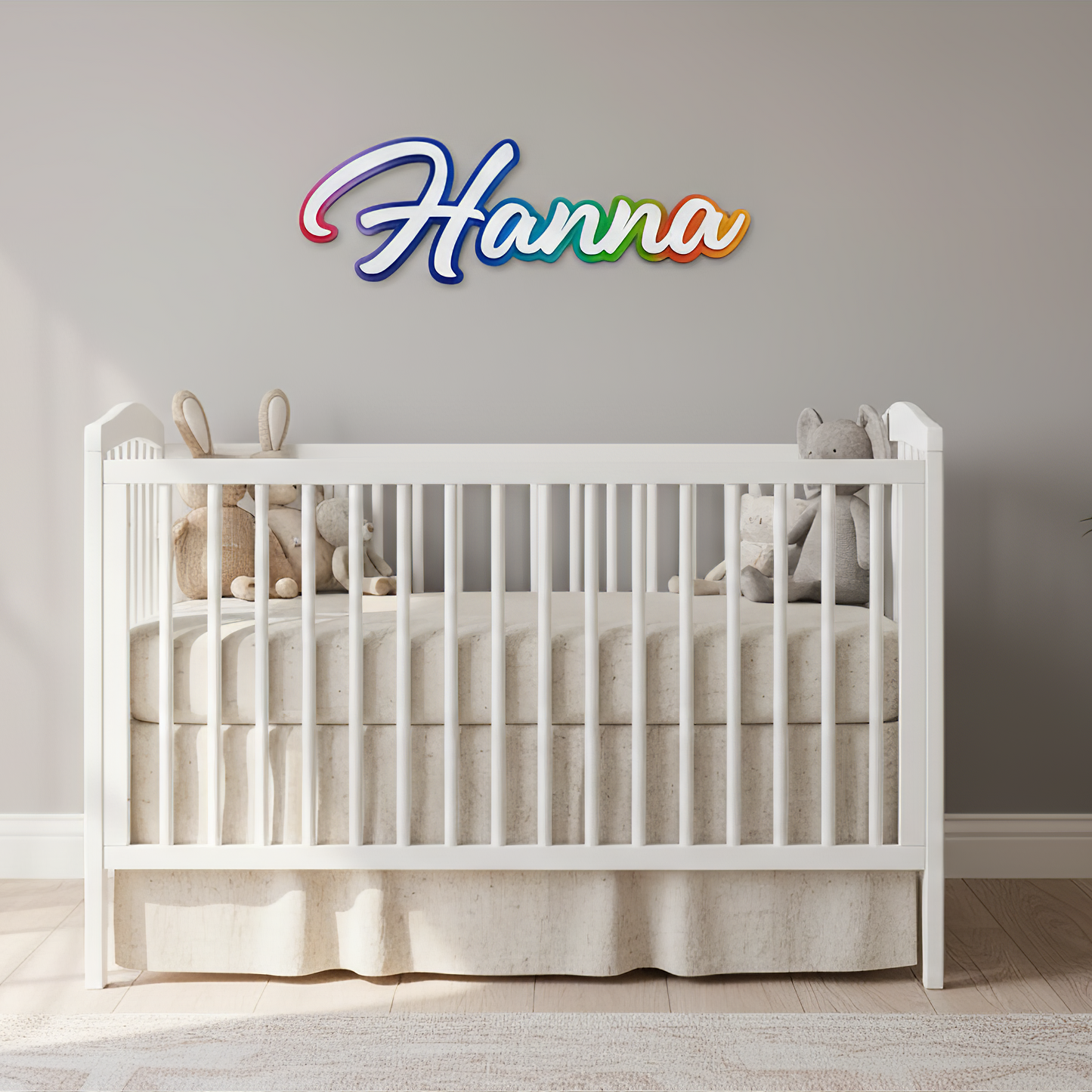 Kinderzimmer Namensschild aus Holz in Regenbogenfarben | Wanddeko mit Wunschname, Babyzimmer Dekoration, personalisiertes Holzschild