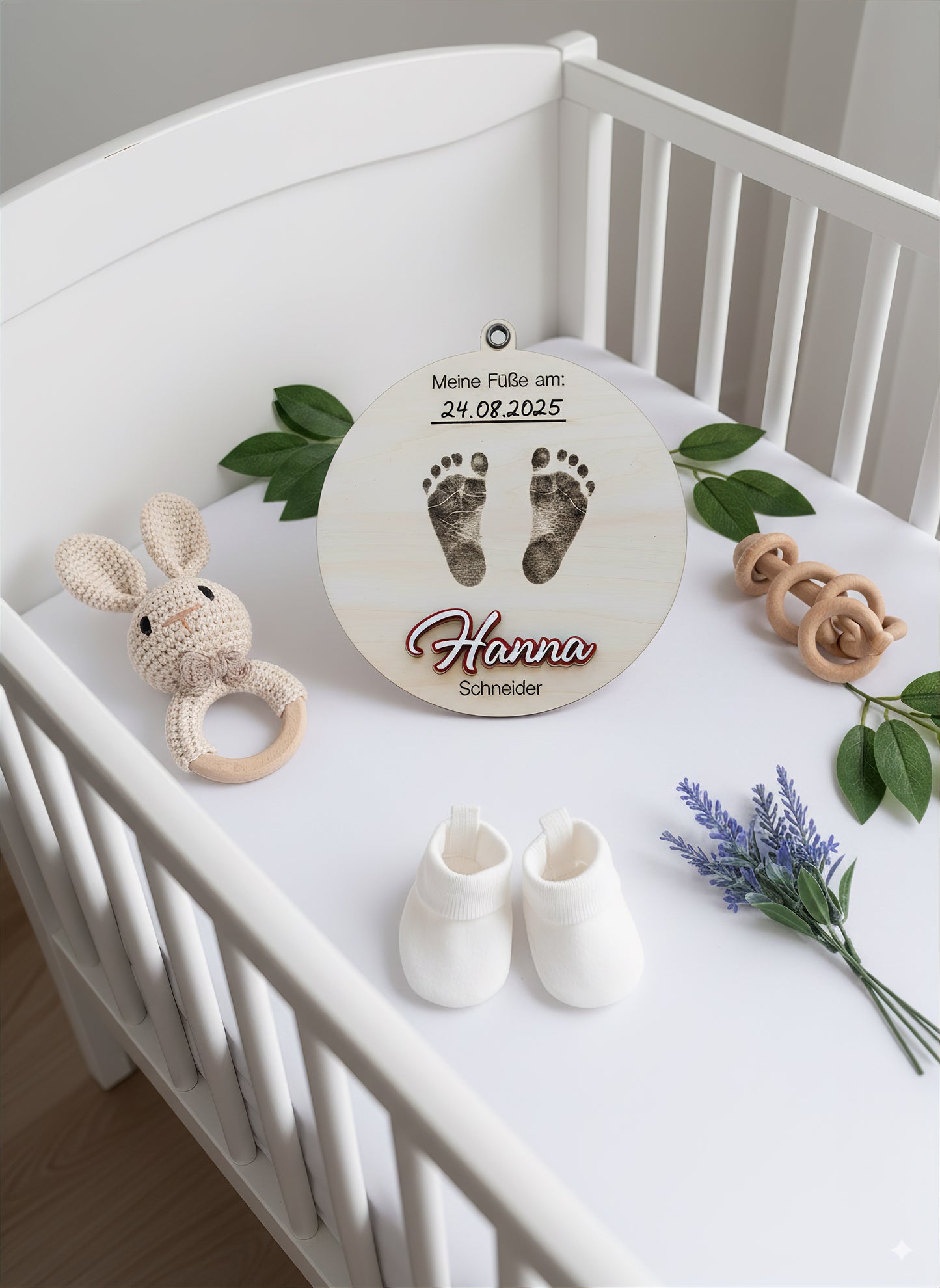Newborn Holzschild mit graviertem Name & Geburtsdaten, 3er Set, Baby Geburtsschild, Dekoration Babyzimmer, Geschenk zur Geburt,Holzplättchen