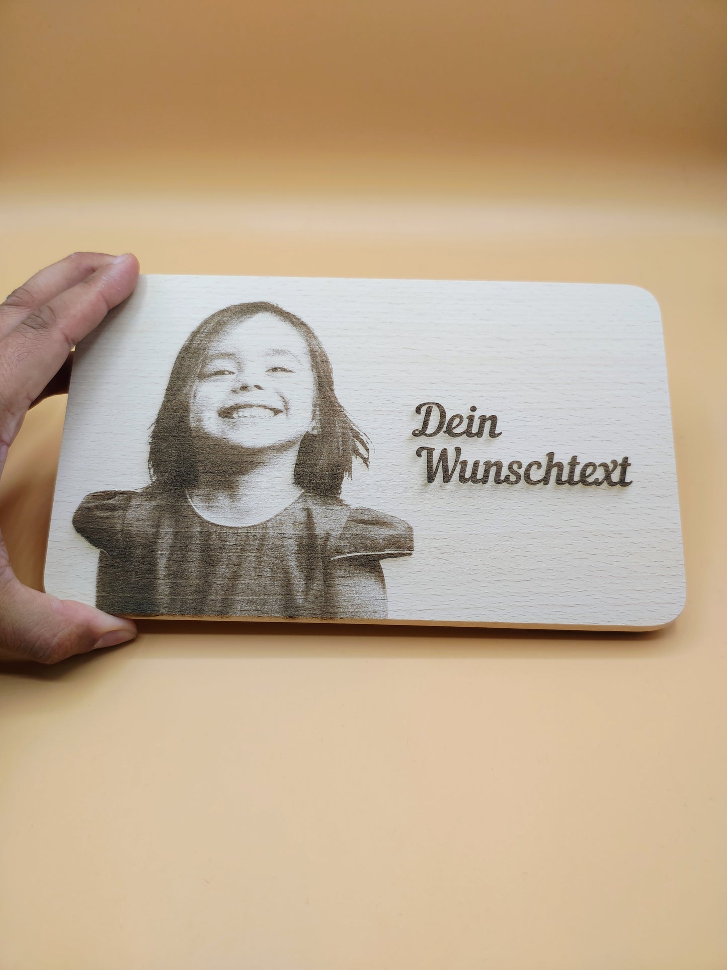 Schneidebrett mit Foto und Wunschtext