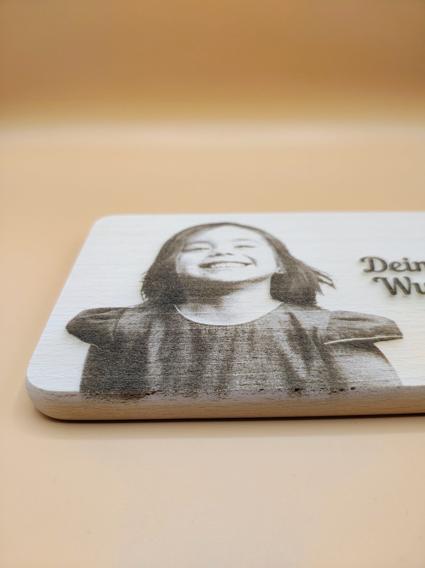 Schneidebrett mit Foto und Wunschtext