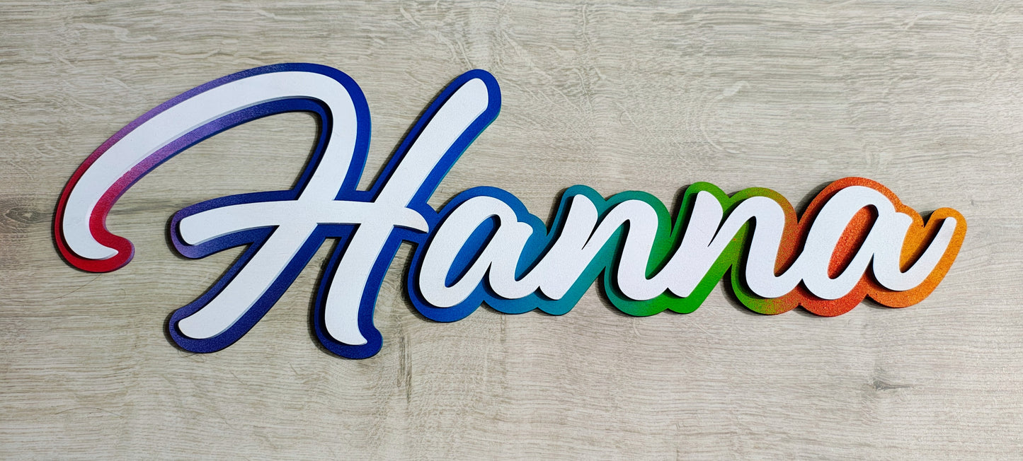 Kinderzimmer Namensschild aus Holz in Regenbogenfarben | Wanddeko mit Wunschname, Babyzimmer Dekoration, personalisiertes Holzschild