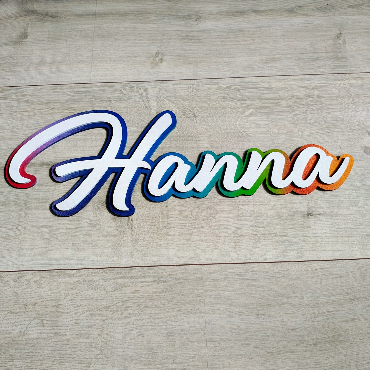 Kinderzimmer Namensschild aus Holz in Regenbogenfarben | Wanddeko mit Wunschname, Babyzimmer Dekoration, personalisiertes Holzschild