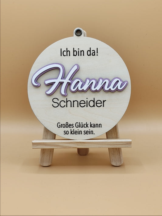 Newborn Holzschild mit graviertem Name & Geburtsdaten, 3er Set, Baby Geburtsschild, Dekoration Babyzimmer, Geschenk zur Geburt,Holzplättchen