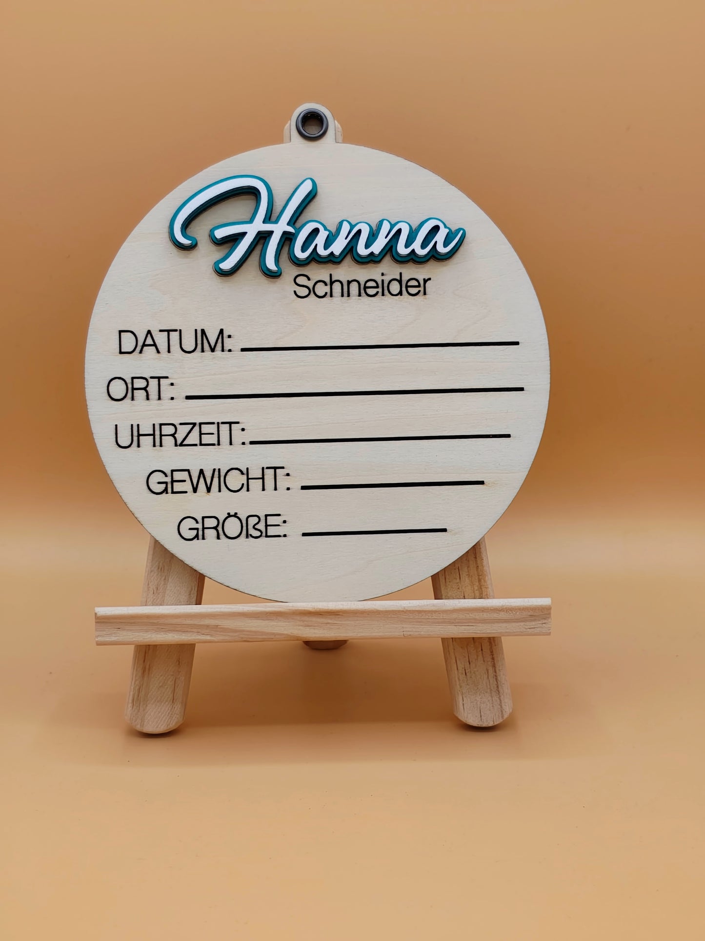 Newborn Holzschild mit graviertem Name & Geburtsdaten, 3er Set, Baby Geburtsschild, Dekoration Babyzimmer, Geschenk zur Geburt,Holzplättchen