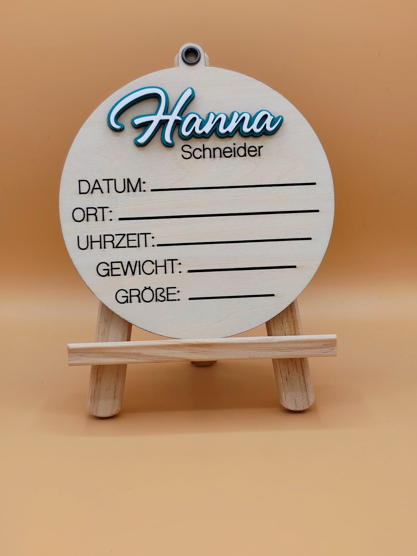 Newborn Holzschild mit graviertem Name & Geburtsdaten, 3er Set, Baby Geburtsschild, Dekoration Babyzimmer, Geschenk zur Geburt,Holzplättchen