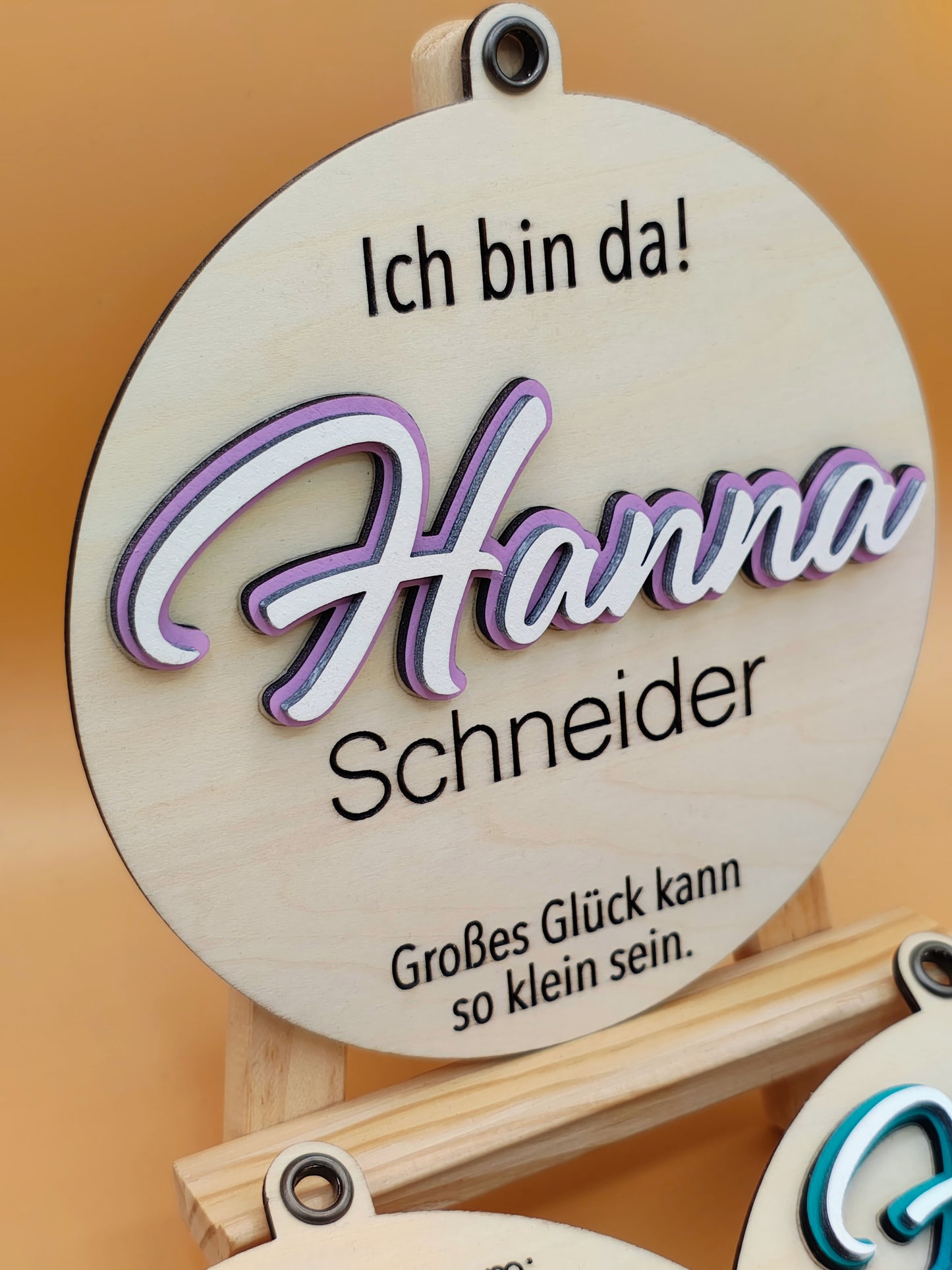 Newborn Holzschild mit graviertem Name & Geburtsdaten, 3er Set, Baby Geburtsschild, Dekoration Babyzimmer, Geschenk zur Geburt,Holzplättchen
