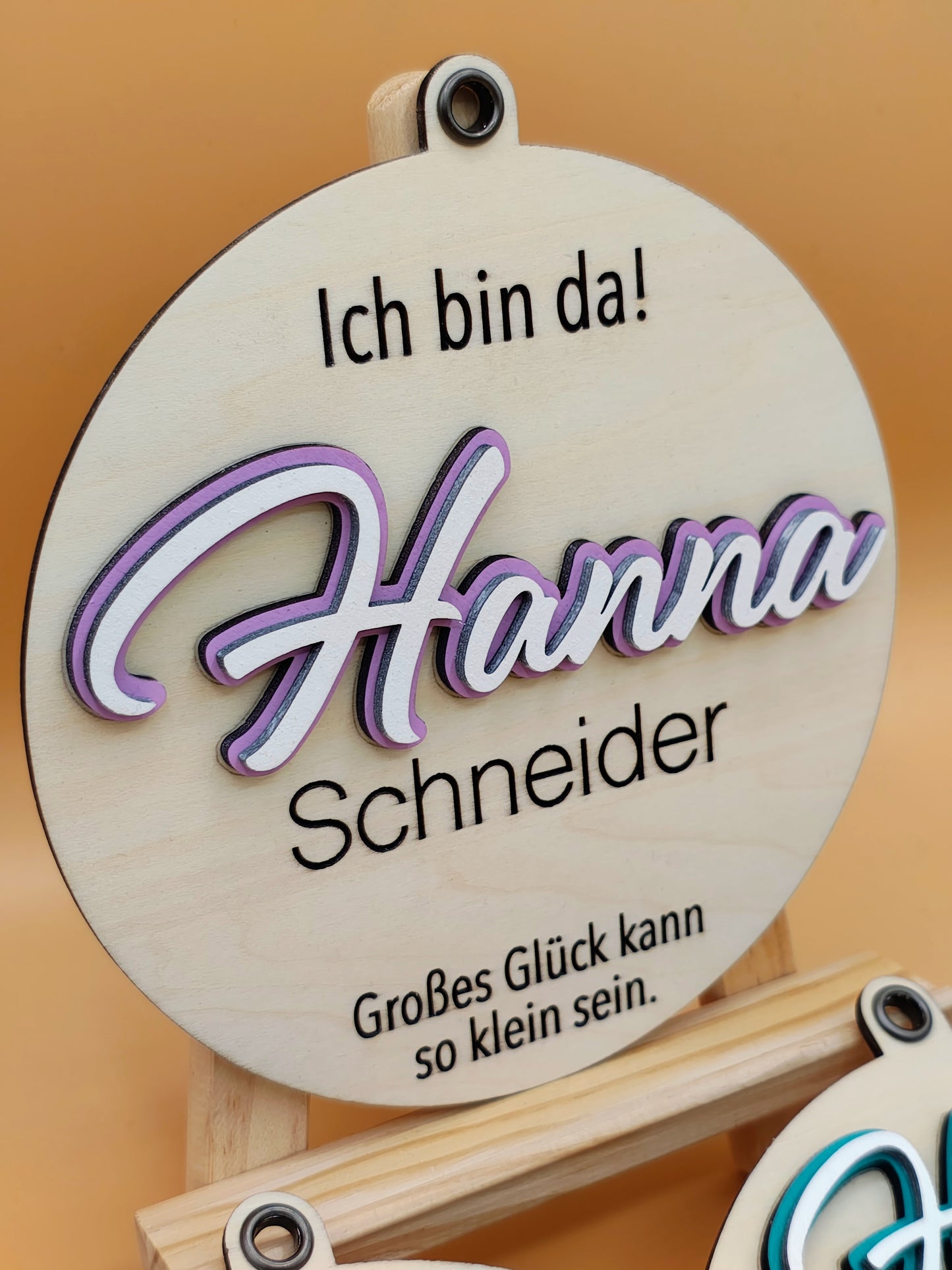 Newborn Holzschild mit graviertem Name & Geburtsdaten, 3er Set, Baby Geburtsschild, Dekoration Babyzimmer, Geschenk zur Geburt,Holzplättchen