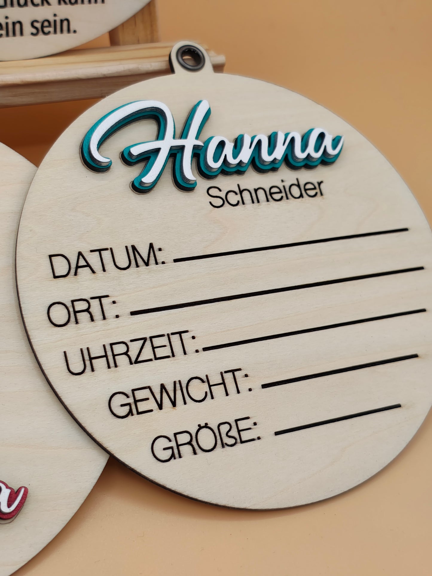 Newborn Holzschild mit graviertem Name & Geburtsdaten, 3er Set, Baby Geburtsschild, Dekoration Babyzimmer, Geschenk zur Geburt,Holzplättchen