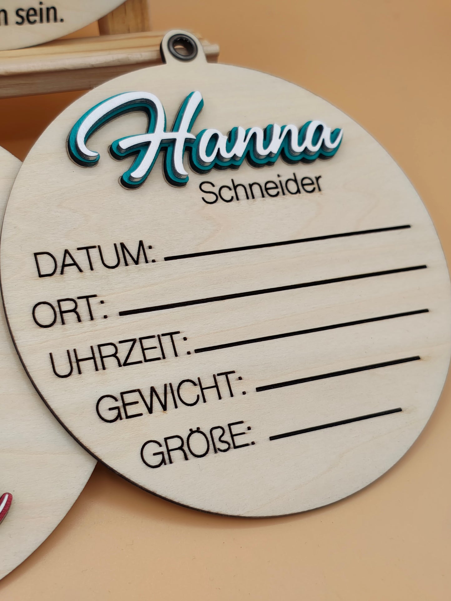 Newborn Holzschild mit graviertem Name & Geburtsdaten, 3er Set, Baby Geburtsschild, Dekoration Babyzimmer, Geschenk zur Geburt,Holzplättchen
