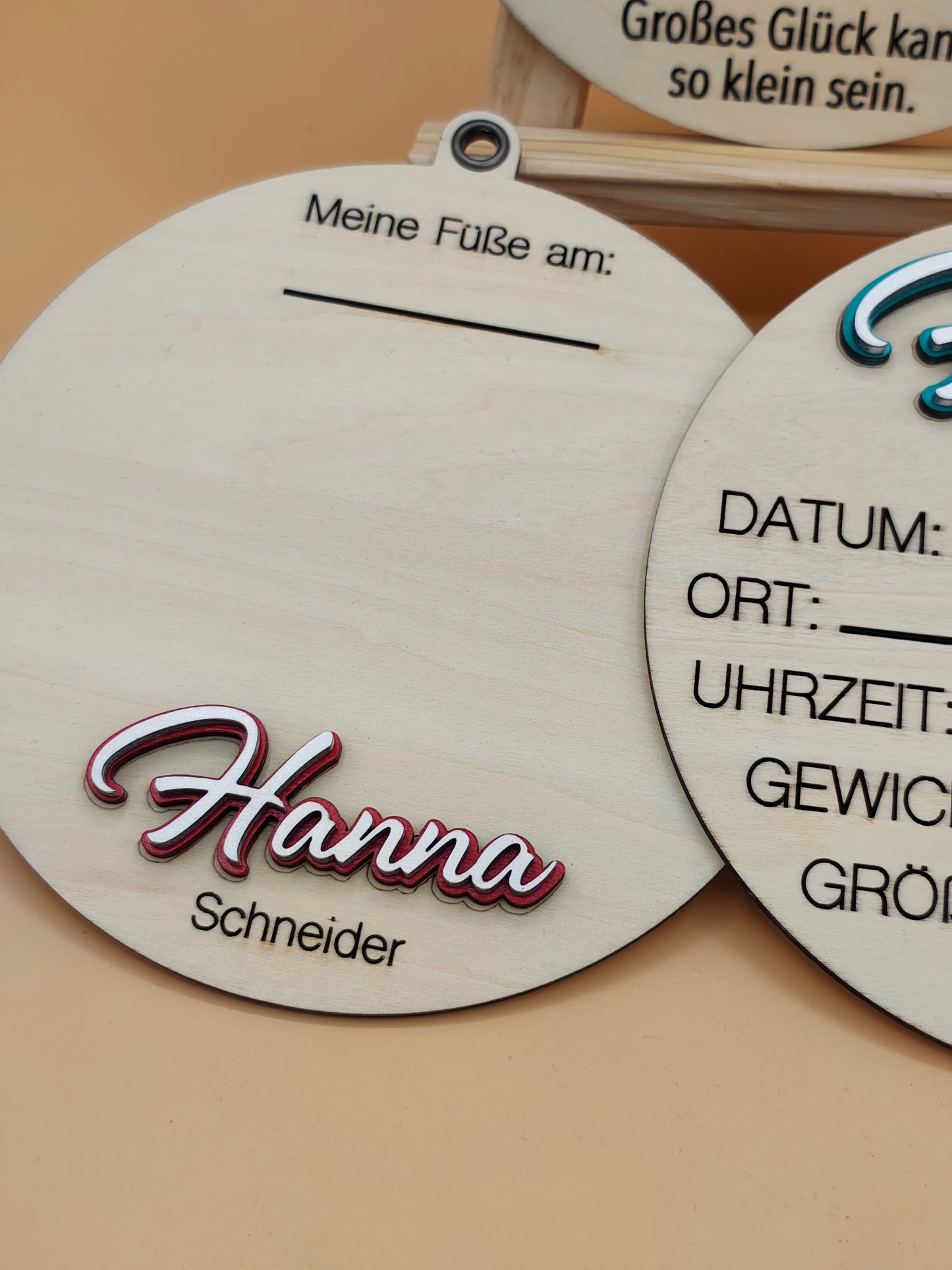 Newborn Holzschild mit graviertem Name & Geburtsdaten, 3er Set, Baby Geburtsschild, Dekoration Babyzimmer, Geschenk zur Geburt,Holzplättchen