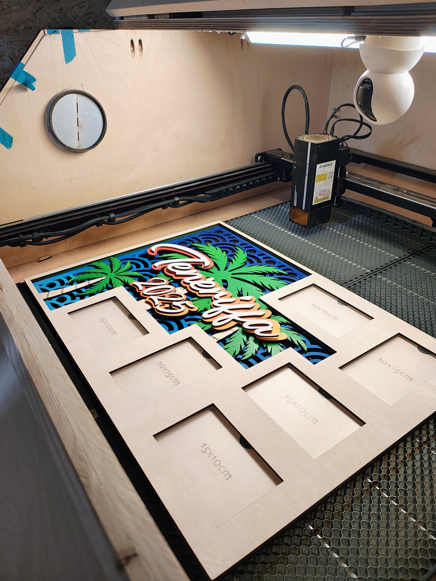 Personalisierter XXL-Bilderrahmen für Urlaubsfotos aus Holz, 68cm x 48cm, Fotocollage mit Palmen, Strand, Sonnenuntergang, Reiseerinnerungen