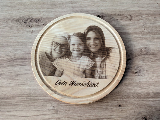 Rundes Schneidebrett mit Foto und Wunschtext - Cutting Board, Frühstücksbrett, Vesperbrett