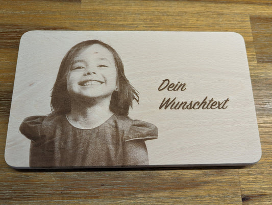 Schneidebrett mit Foto und Wunschtext