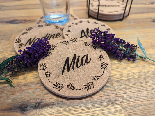 Namensschild | Untersetzer | Tassenuntersetzer | Platzkarte | Gastgeschenk | Glasuntersetzer personalisiert | Kork | Hochzeit